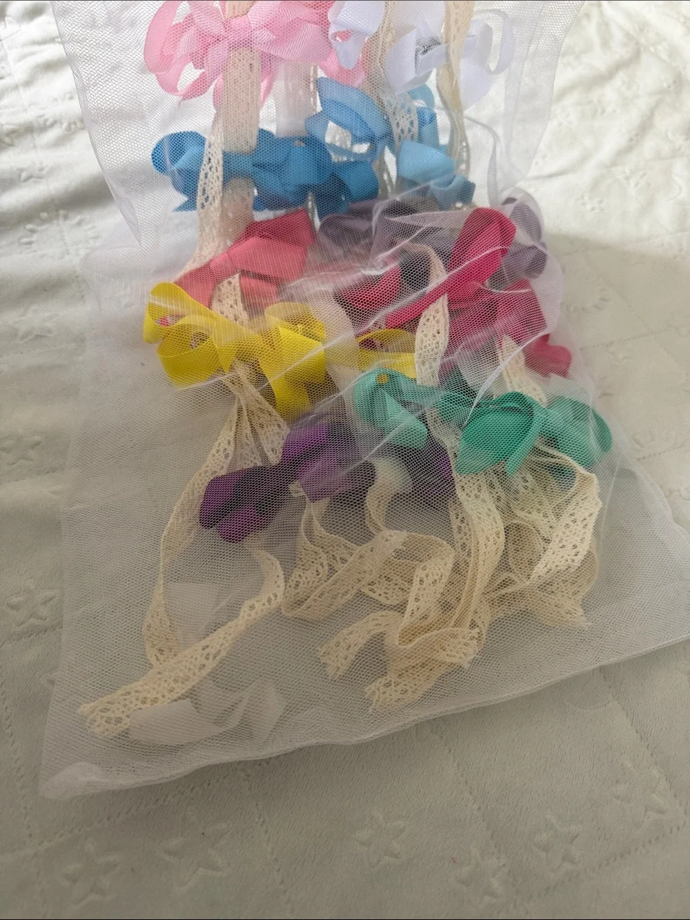 Rainbow Macramé Hair Bow Organizer with Multicolor Bows